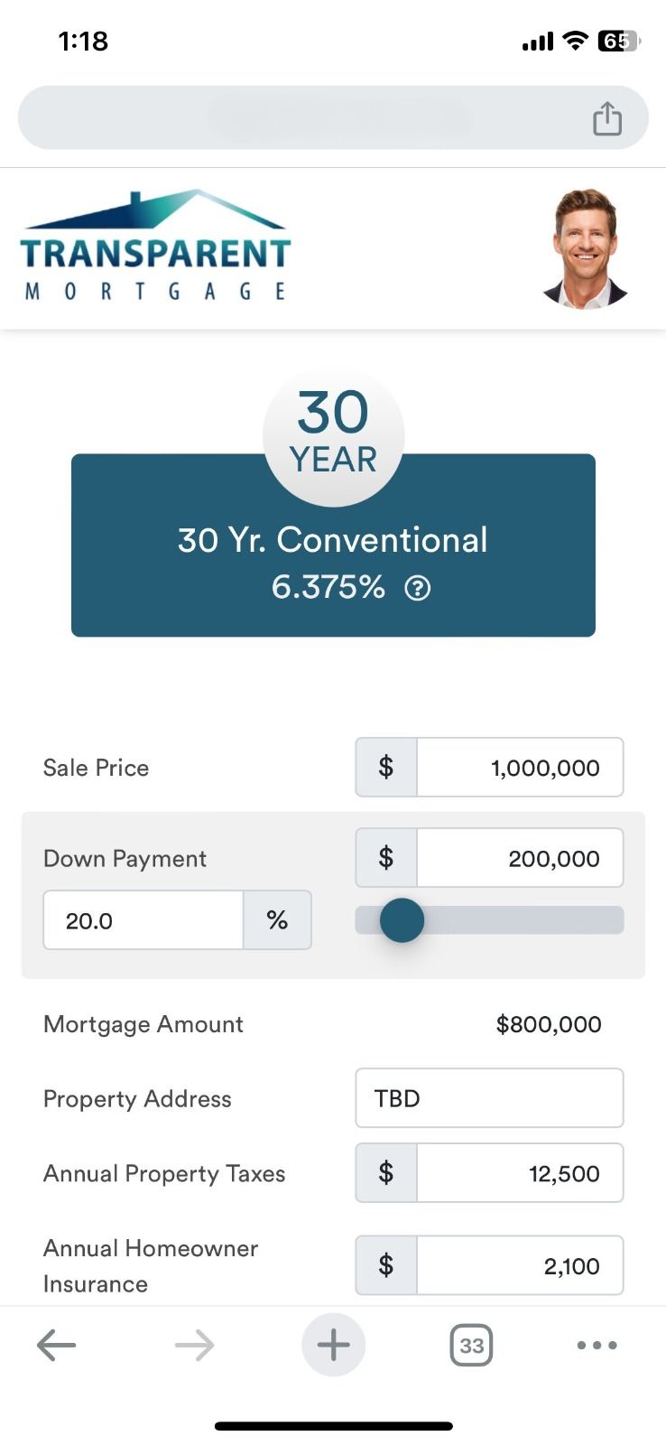 Personalized mortgage planning dashboard in the Transparent Mortgage web app
